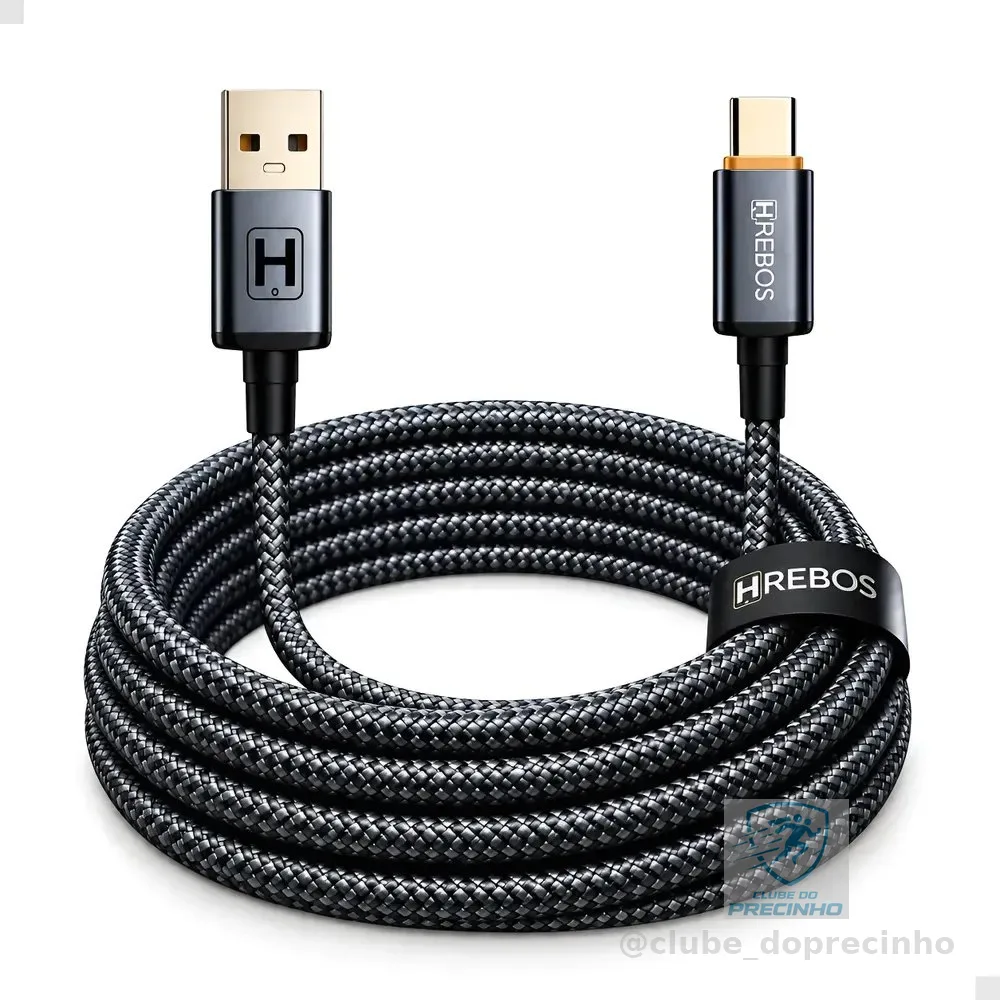 Cabo Usb Tipo C 3 Metros 60w Carregador Celular Reforçado Prateado