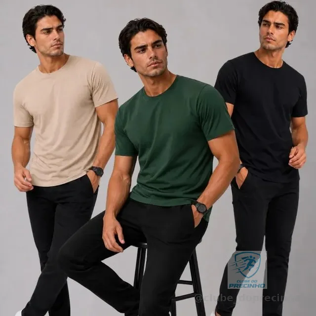Kit 3 Camiseta Básica Masculina Algodão Lisa Peruana Premium