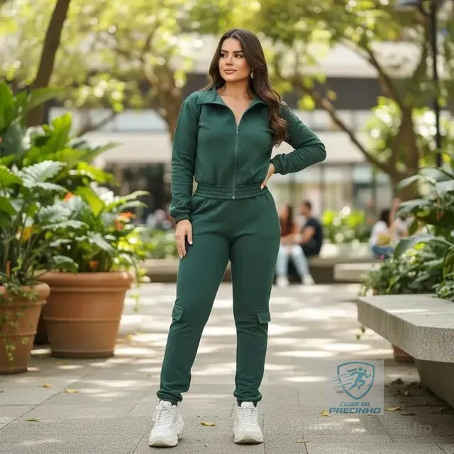 Conjunto Frio Moletom Calça Blusa Com Ziper Jogger Cargo