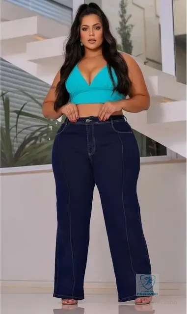 Calça Jeans Plus Size Wid Leg Do 46 Ao 54