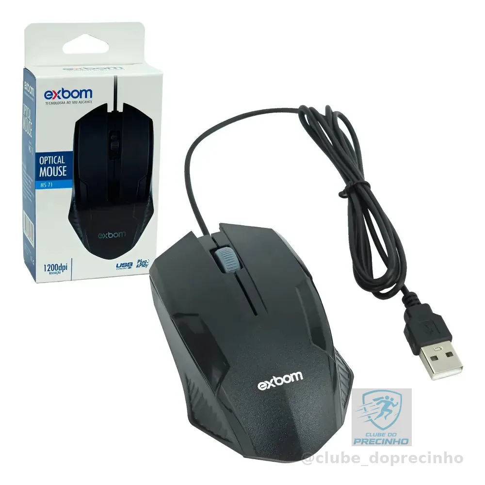 Mouse Óptico Usb Com Fio Usb Ergonômico 1200 Dpi Pc Notebook Preto