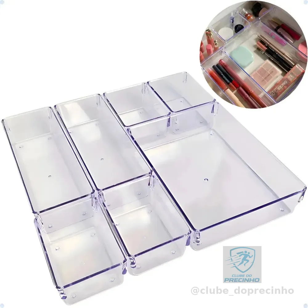 Kit 7 Organizador Acrílico Gaveta Modular Multiuso Maquiagem Transparente