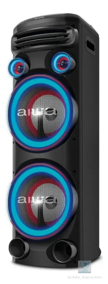 Torre de Som AIWA T2W-02 2300W 2Woofers10" Bluetooth RGB USB FM DJ