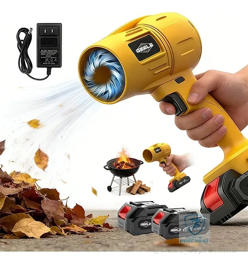 Soprador Turbo Portátil Recarregável 21v Com 2 Baterias Amarelo 110v/220v
