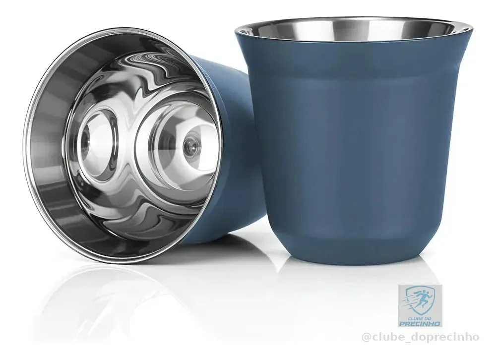 Xícara Copo Térmico Café Inox Aço 80ml Parede Dupla Cuia Azul-claro