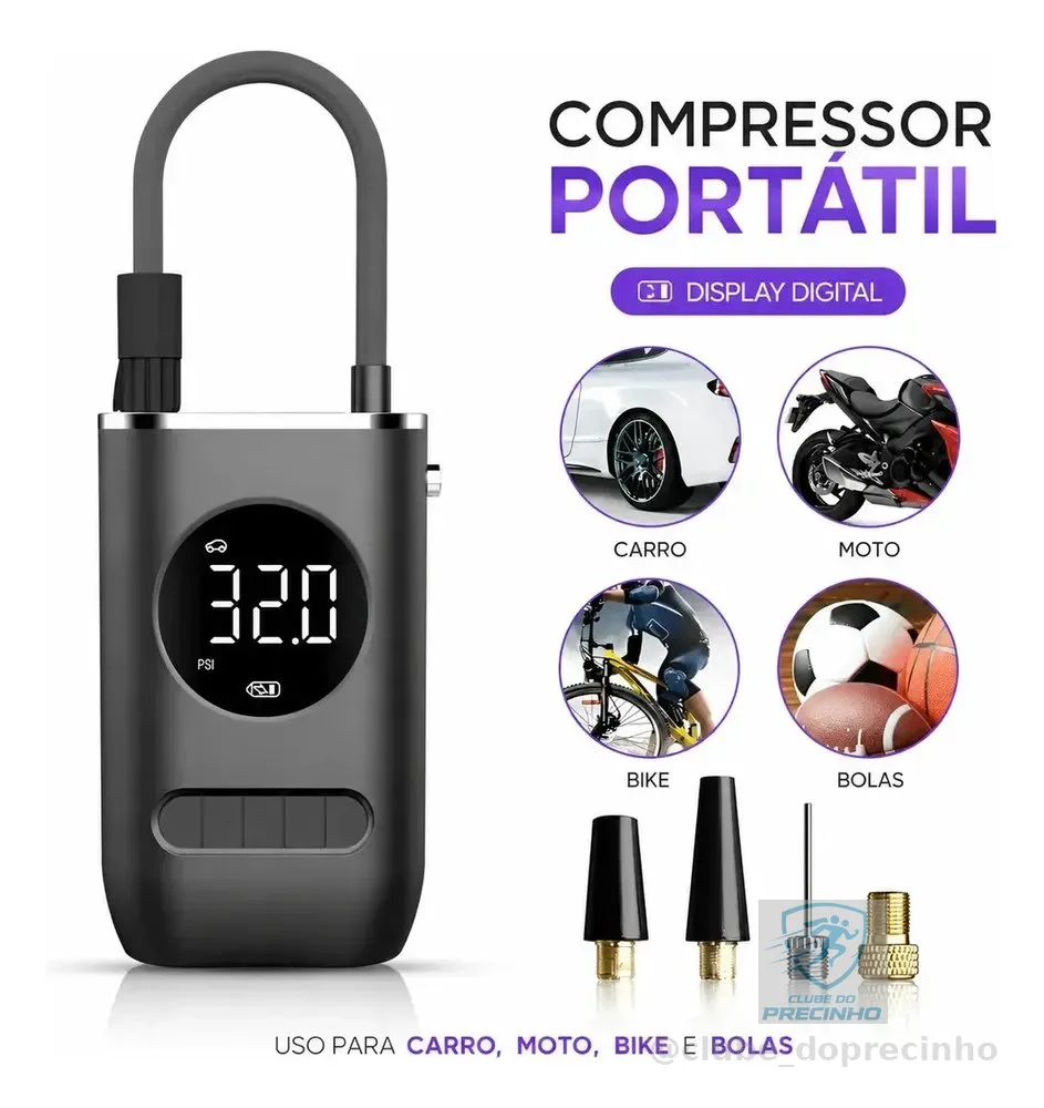 Calibrador De Ar Digital Para Pneu Portátil Compressor Usb