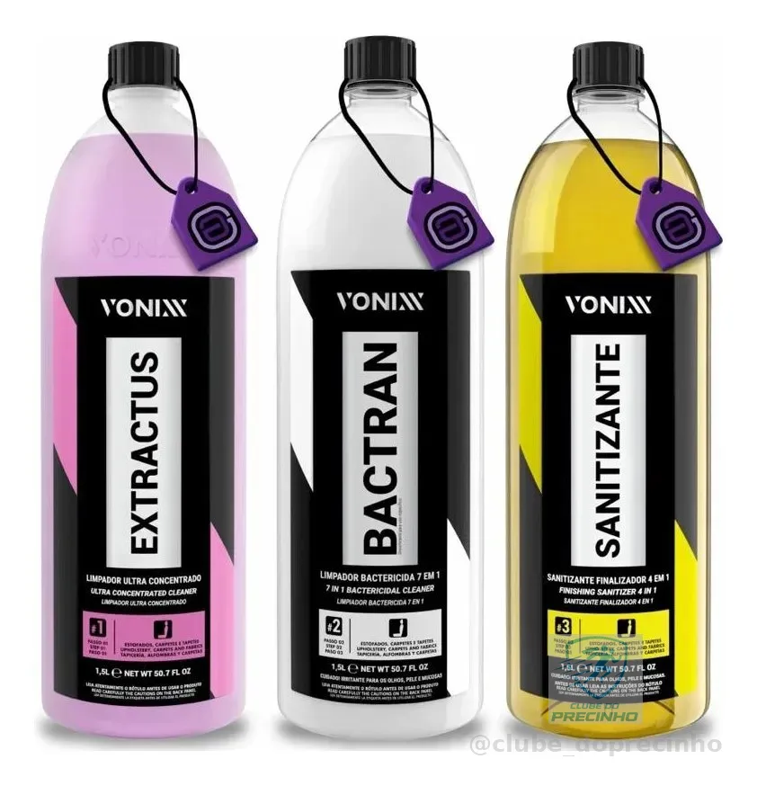Kit Vonixx Extractus, Bactran E Sanitizante Finalizador 1,5l
