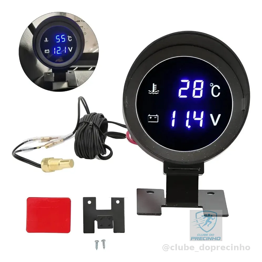 Voltímetro + Marcador De Temperatura Automotivo Profissional