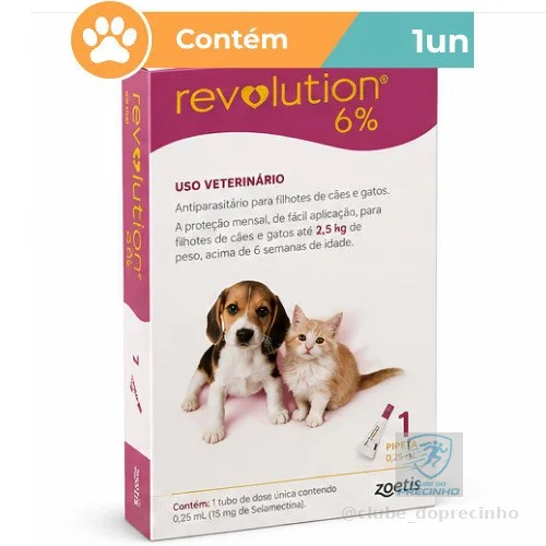 Revolution 6% 0,25ml Filhotes Cães e Gato até 2,5kg 1 Pipeta