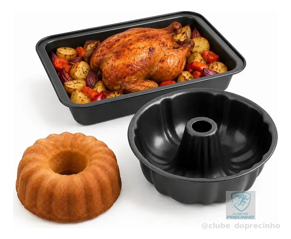 Kit Forma Travessa Assadeira Bolo Frango Cozinha Nao Gruda Preto