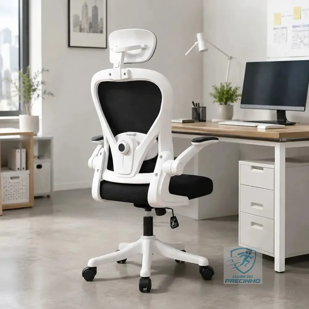 Cadeira De Escritório Tecido Malha Com Suporte Lombar Regulável Branco