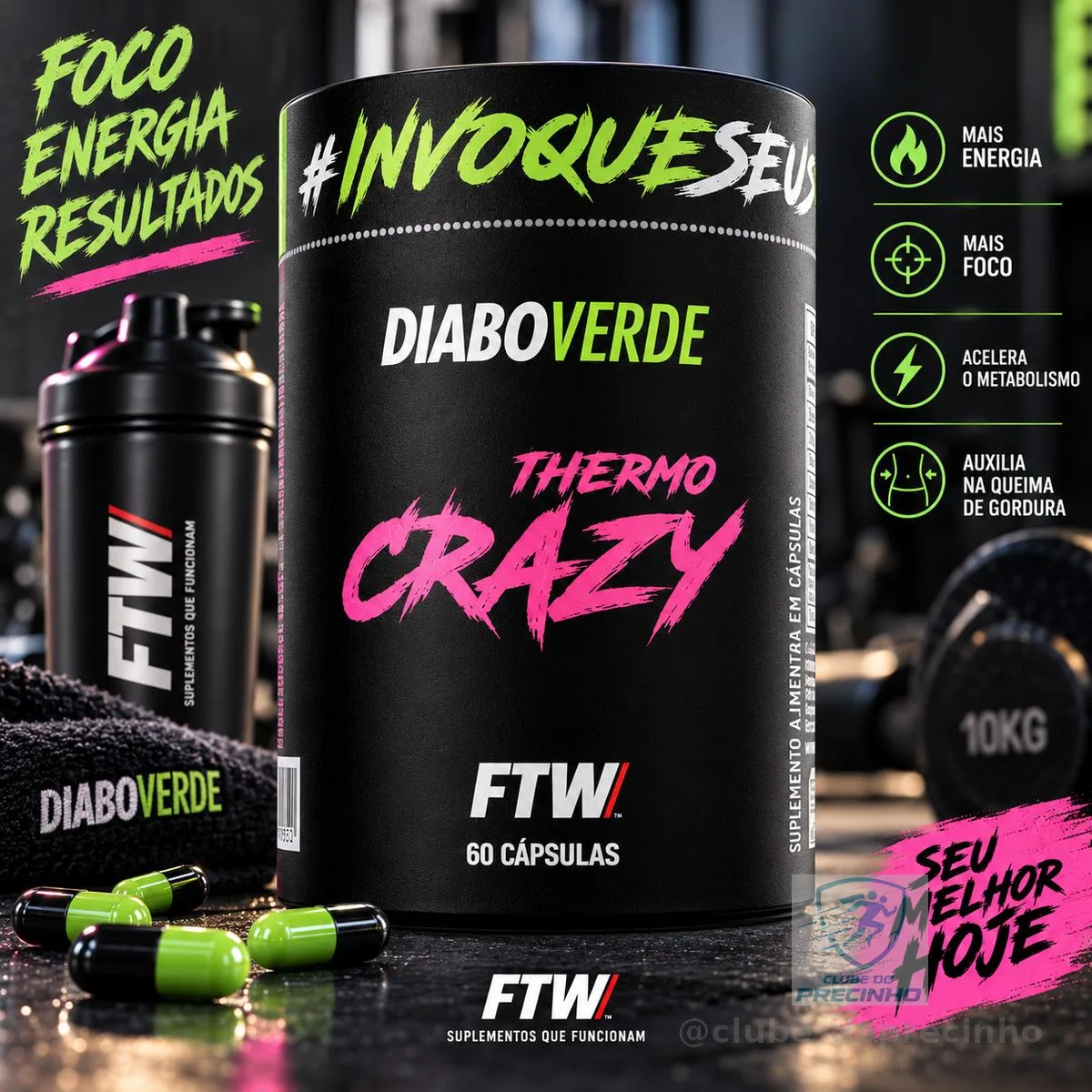 Termogênico Thermo Crazy Pote 60 cáps FTW - DIABO VERDE