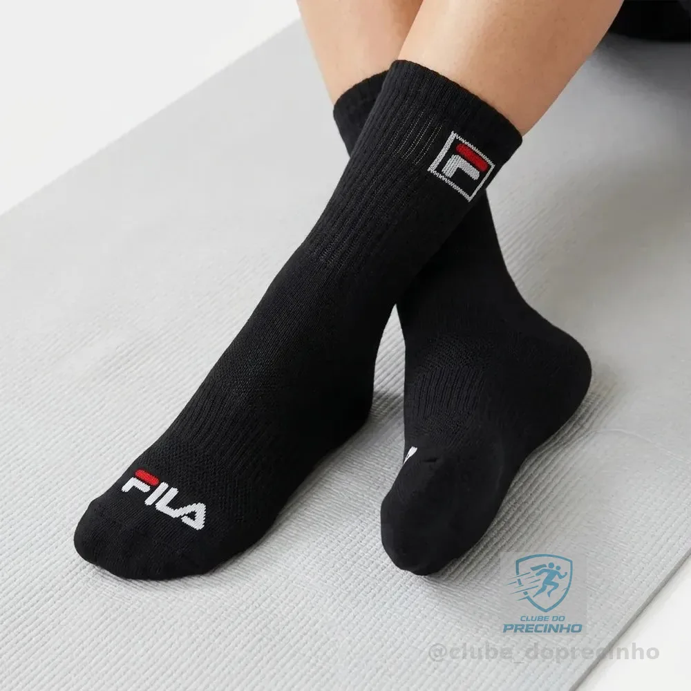 Kit 3 Pares Meia Fila Unisex Cano Alto Fbox Original Preto 39-43