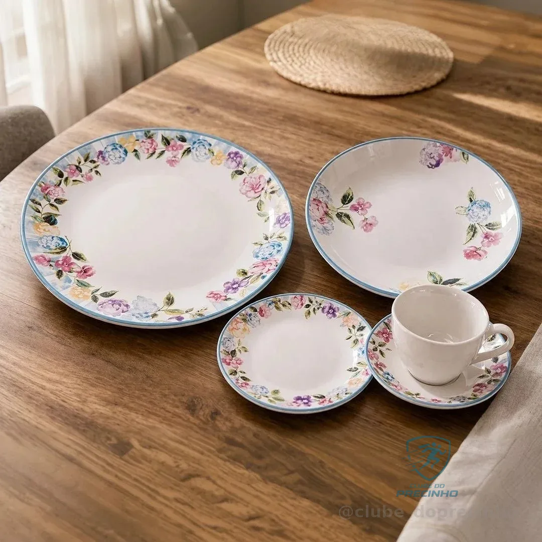 Aparelho De Jantar Tramontina Aura Porcelana 20 Peças Multicor Florido