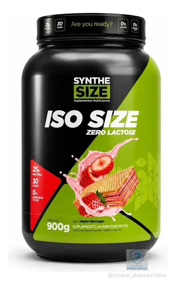 Iso Size Zero Lactose 900g Whey Isolado - Synthesize Sabor Wafer Morango