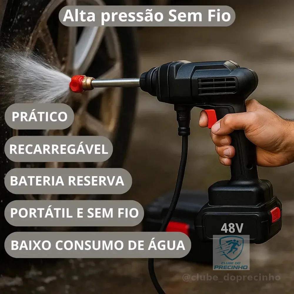 Lavadora Lava Jato Portátil Alta Pressão 2 Baterias Recarregáveis 48v Sem Fio Maleta Preto 50 Hz X 60 Hz