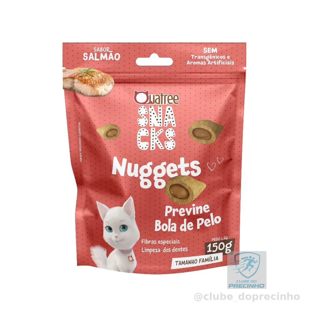 Petisco Snack Quatree Gatos Nuggets Salmão Bola de Pelo 150 gr