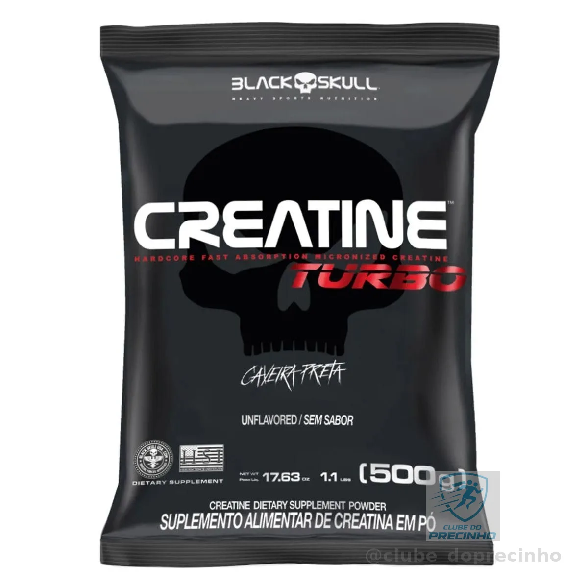 Creatine Turbo Refil - 500g - Sem sabor - BlackSkull - Creatina Monohidratada em pó, com carboidrato para melhor absorção e performance.