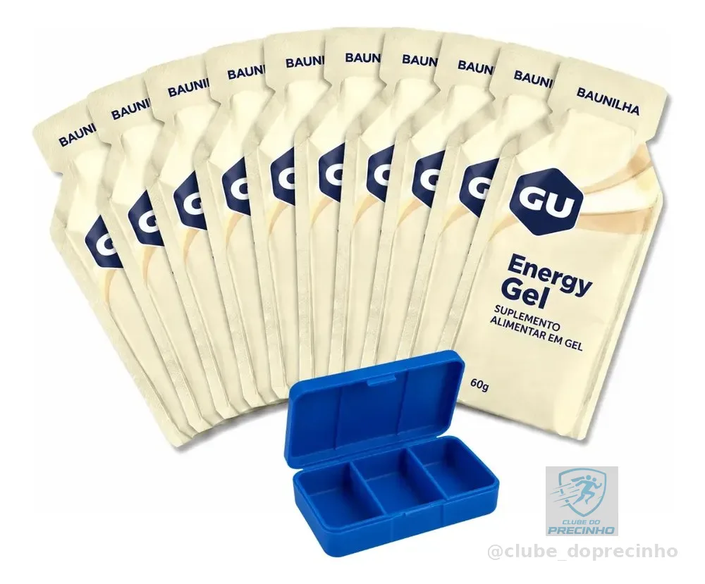 Kit 10 Sachês Gu Energy Gel + Porta Cápsulas Baunilha
