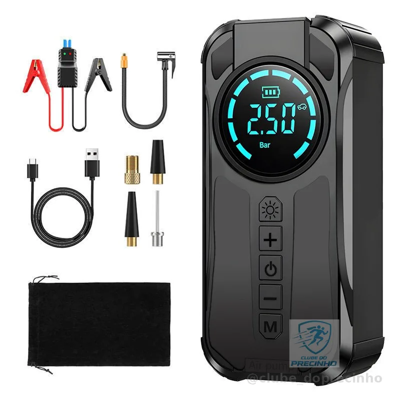 Auxiliar de Partida 150 PSI 10000mAh Portátil com Compressor de Ar Power Bank
