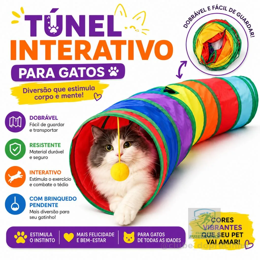 Túnel Colorido Gato Interativo Cachorro Labirinto Dobrável Pet Playground Toca Brinquedos Gatos