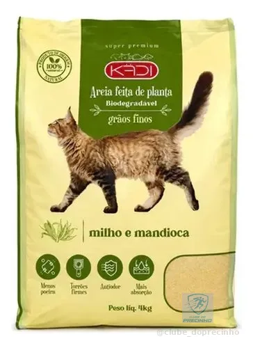 Areia Gato Kadi Biodegradável 4kg Milho Mandioca