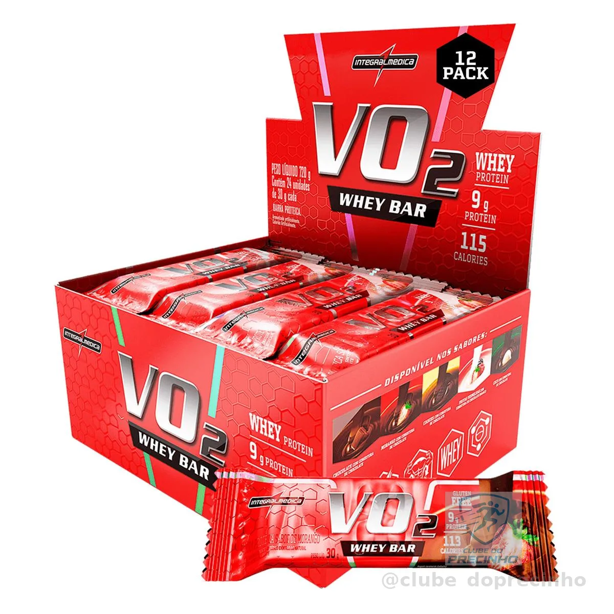 Barra Proteica VO2 Morango Display 12 Unidades 30g – Nutrição e Praticidade – Integralmedica