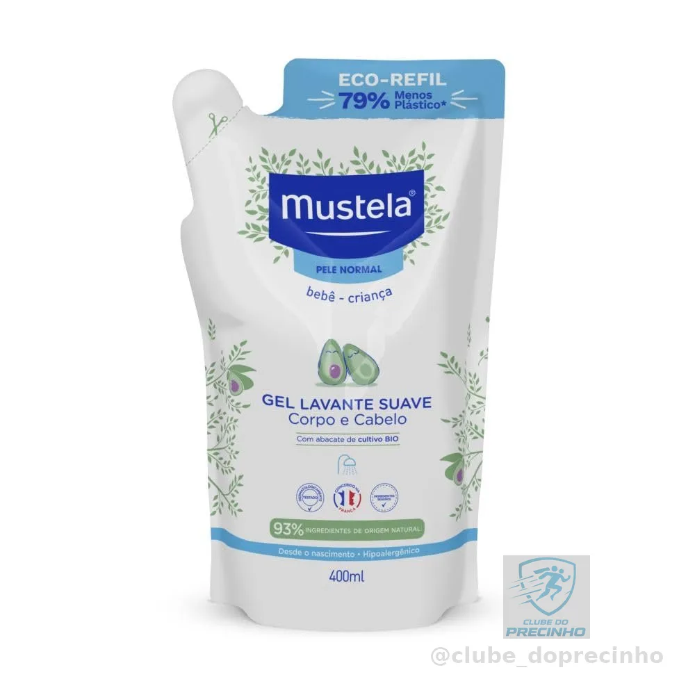 Mustela Refil Gel Lavante Suave 400ml - Sabonete Líquido Corpo e Cabelo para bebês e crianças – feito com 93% de ingredientes de origem natural - Mustela Bebê e Criança