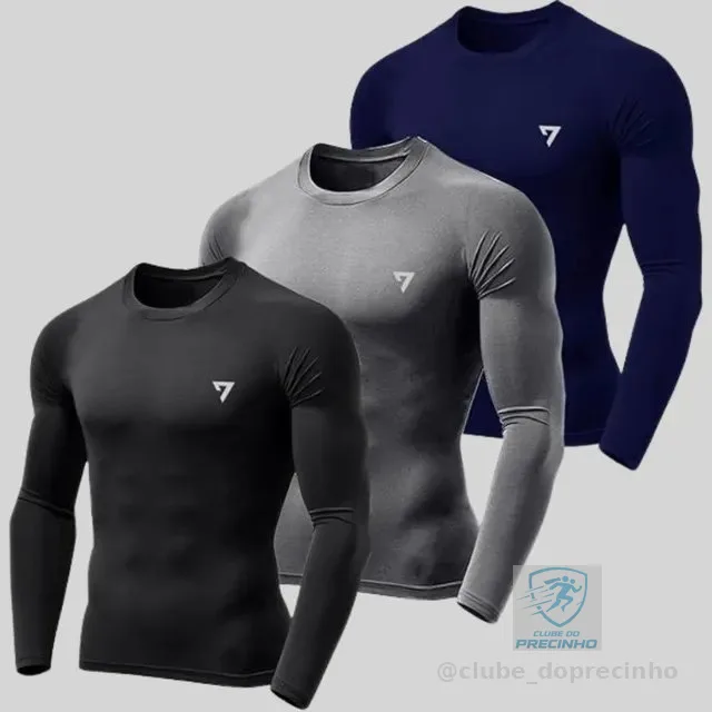Kit 3 Camisetas Térmicas Masculina Segunda Pele Camisa Uv50-