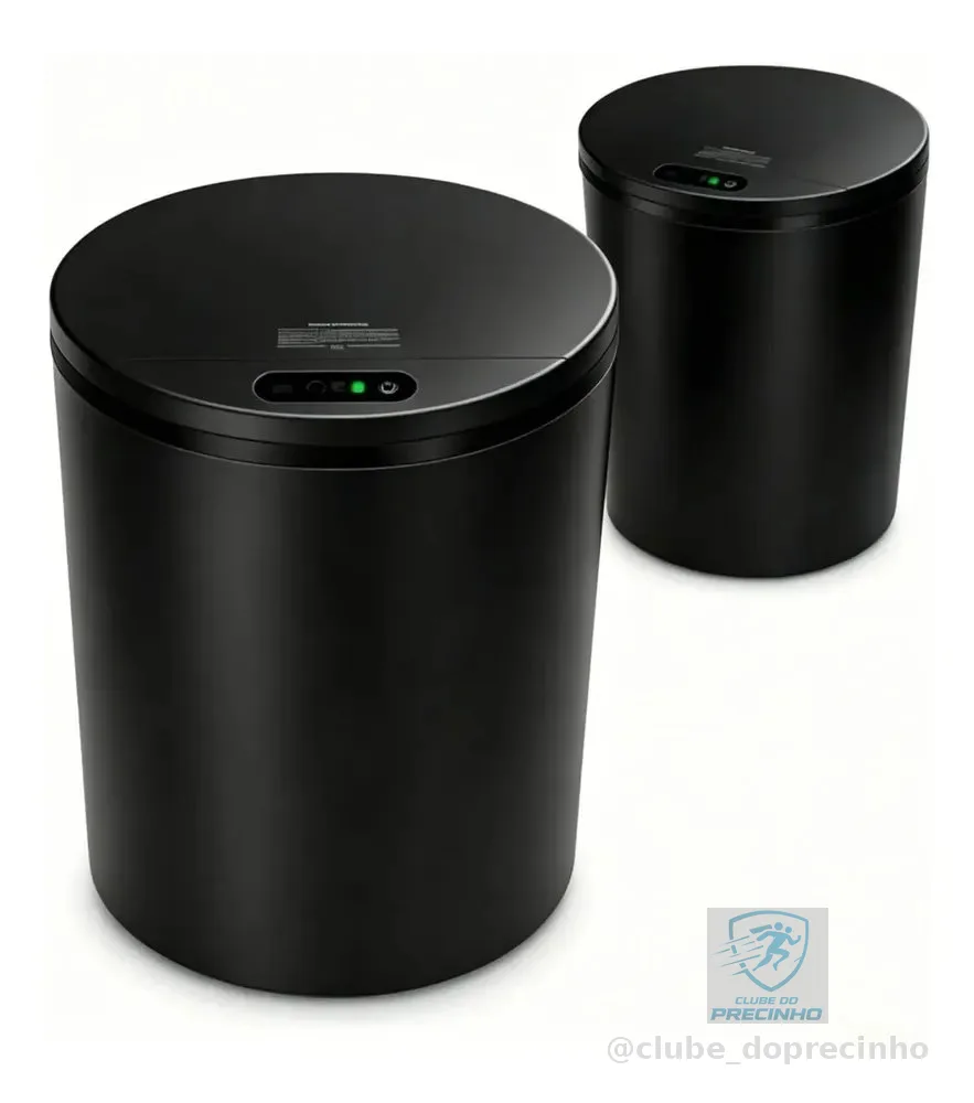 Lixeira Redonda Preta Inteligente 16L Automática com Sensor para Banheiro e Cozinha