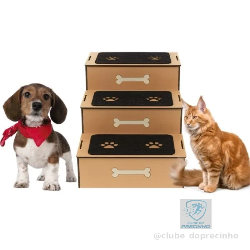 Escadinha de 3 Degraus para cachorro e gatos subir cama sofá e habitat MDF cru com 45 cm de altura promoção