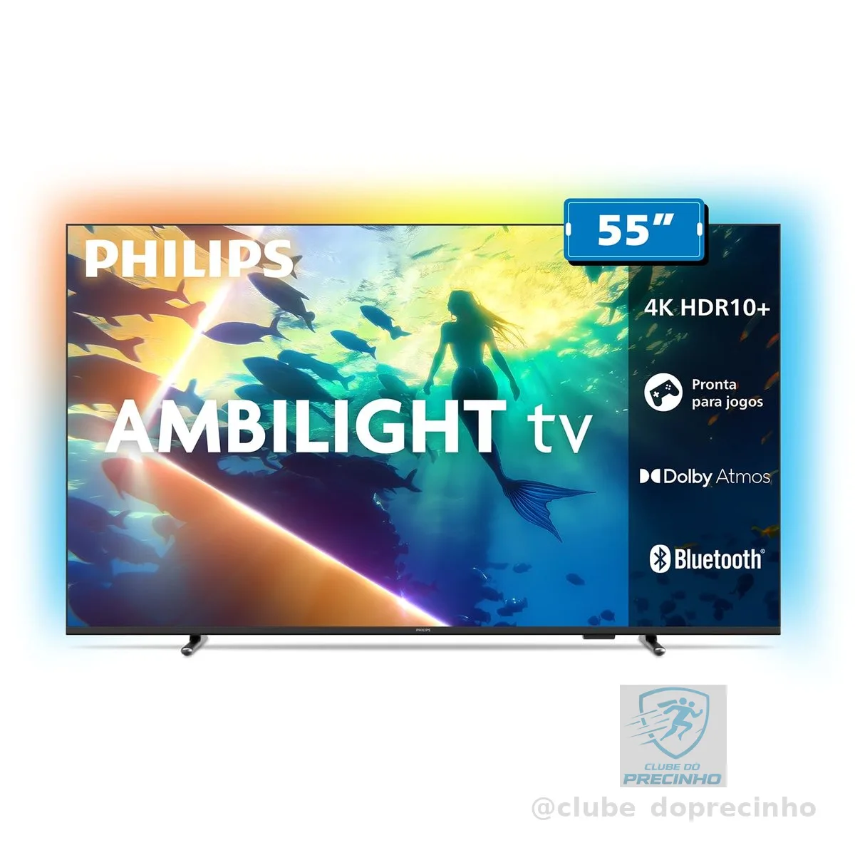 PHILIPS, Smart TV Ambilight 55" 4K, Titan OS, 55PUG8100/78, Comando de Voz, HDR10+/Dolby Atmos, VRR/ALLM, Bluetooth