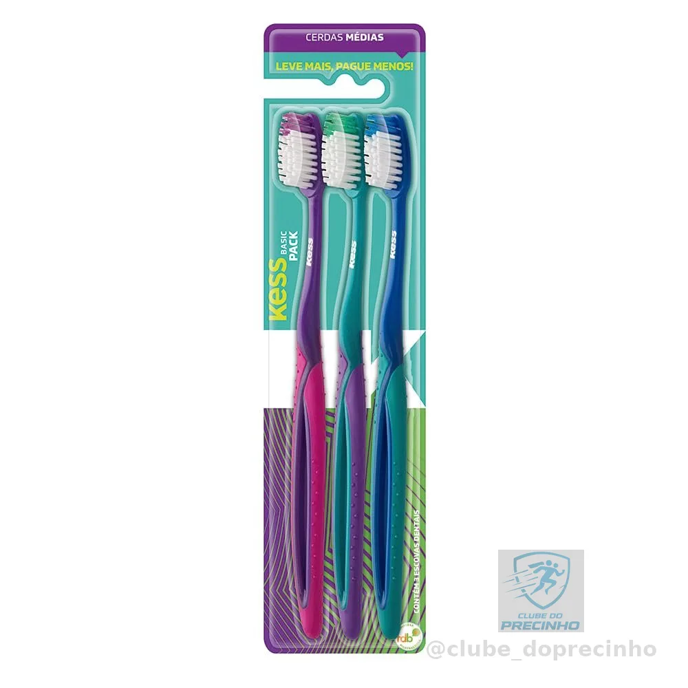 Kess Combo Econômico Com 3 Escovas Dentais Multicor