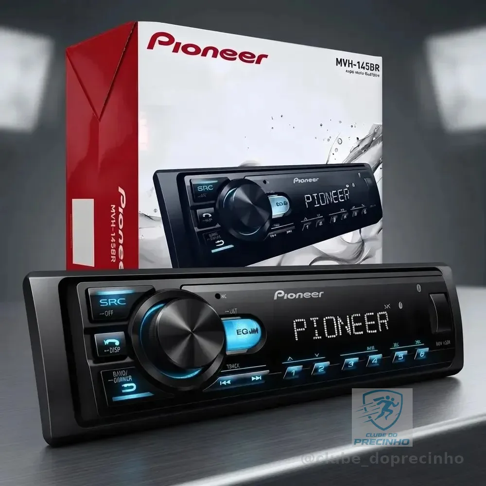 Rádio Pioneer Bluetooth 5.4 Automotivo MVH-145BR USB MP3 FM FLAC 1 DIN 4x23W RMS