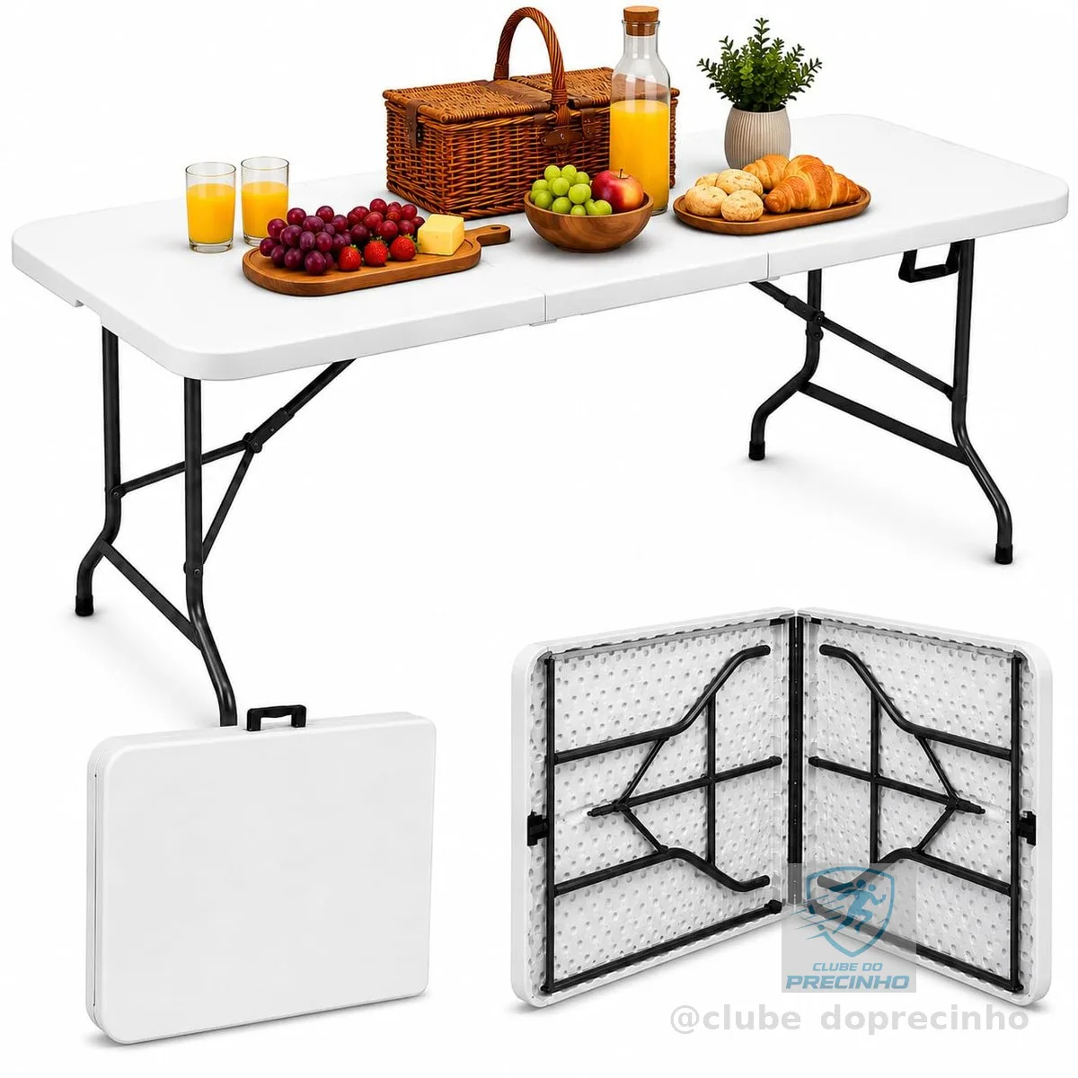 Mesa Dobrável Portátil Vira Maleta 180cm Reforçada até 150kg Camping Churrasco Jardim Sítio Compacta e Resistente MAAT BRAND (Branca)