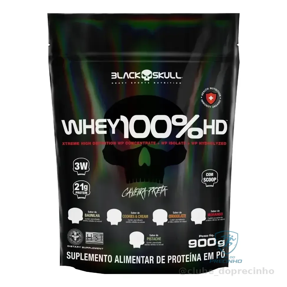 Whey 100% Hd 900g Concentrado E Isolado Black Skull Sabor Cookies & Cream