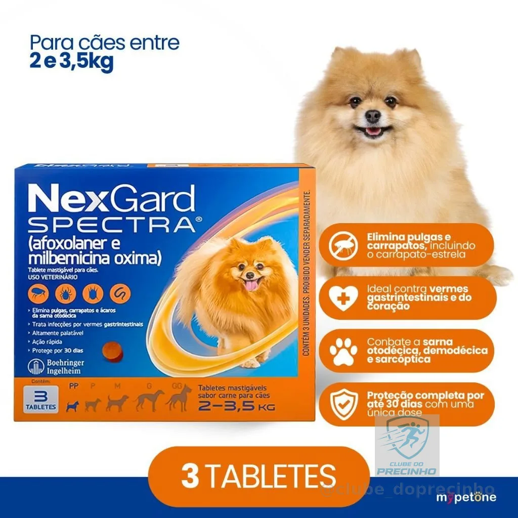 NexGard Spectra para Cães 2 a 3,5kg Antipulgas e Carrapatos - 3 Tabletes