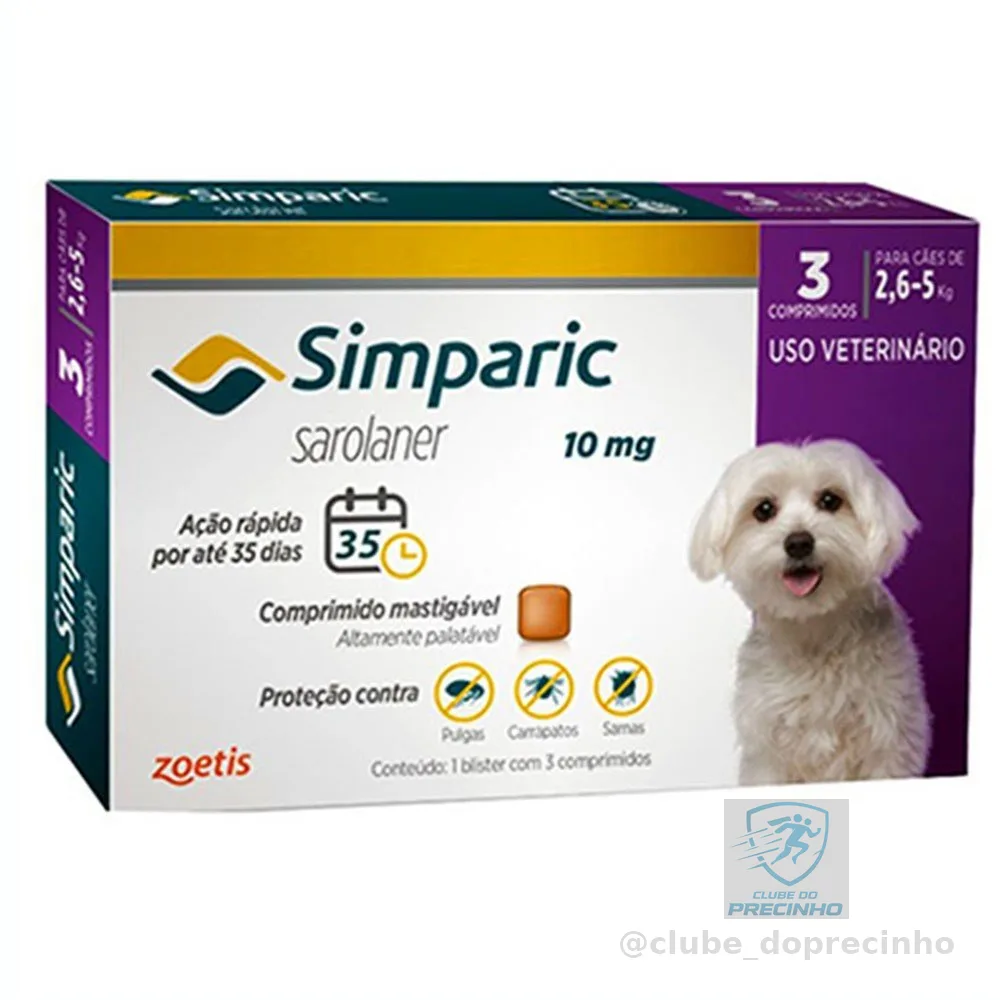 Simparic Antipulgas E Carrapatos Caes 2,6 A 5kg c/3 Comprimidos