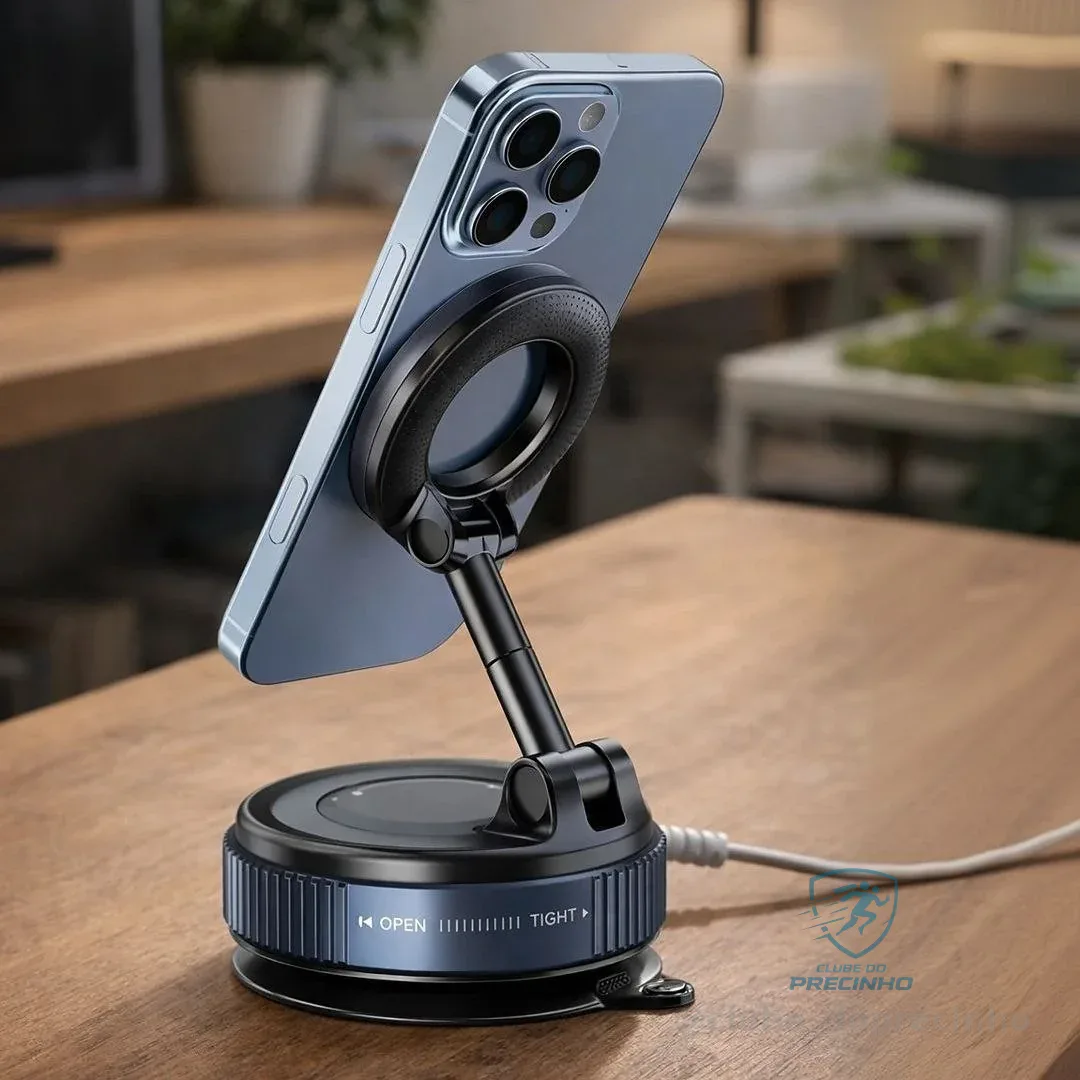 Suporte P Celular Magnético Com Ventosa Vacuo 360° Ajustavel Preto