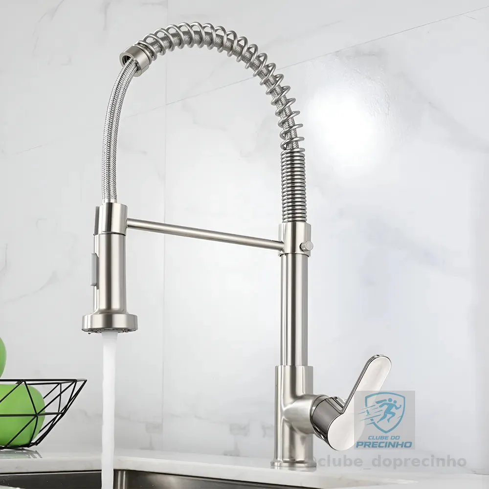 Torneira Cozinha Gourmet Bancada Flexível Monocomando Pia Prateado B22-silvery