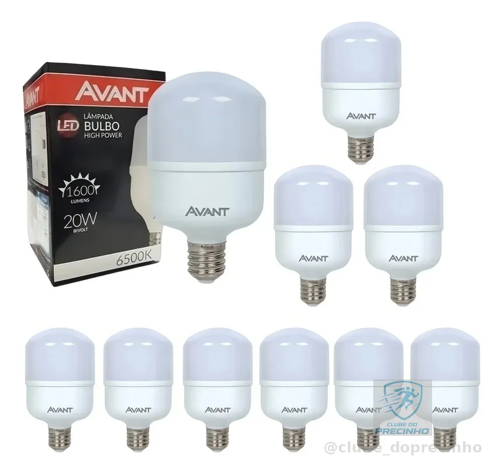 Kit 10 Lâmpadas Led 20w Bulbo 6500k Luz Branca Avant Luz Branco-frio