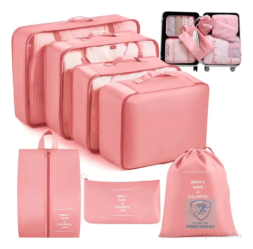 Kit Organizador de Mala com 7 Necessaires Impermeáveis para Viagem