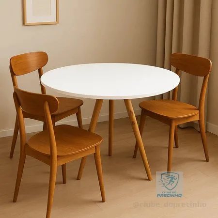 Mesa de Jantar Tampo de Madeira Redondo 70 cm Base 3 Pés Palito - Branco