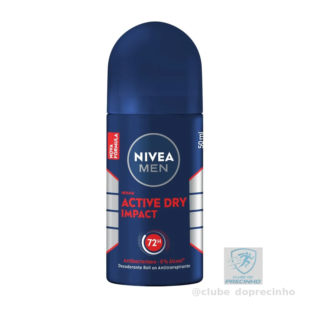 NIVEA MEN Desodorante Antitranspirante Roll On Masculino Dry Impact - Proteção Prolongada de 72h, Dupla Proteção Antitranspirante, Proteção Extra Seca, sem Alumínio, Corantes e Conservantes - 50ml