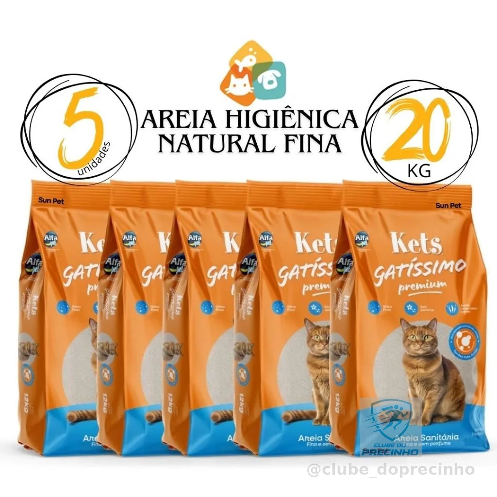 Kit Areia para Gato Sanitária Higiênica Premium Kets Gatissimo 20kg para Gatos 5 Pacotes 4kg Cada