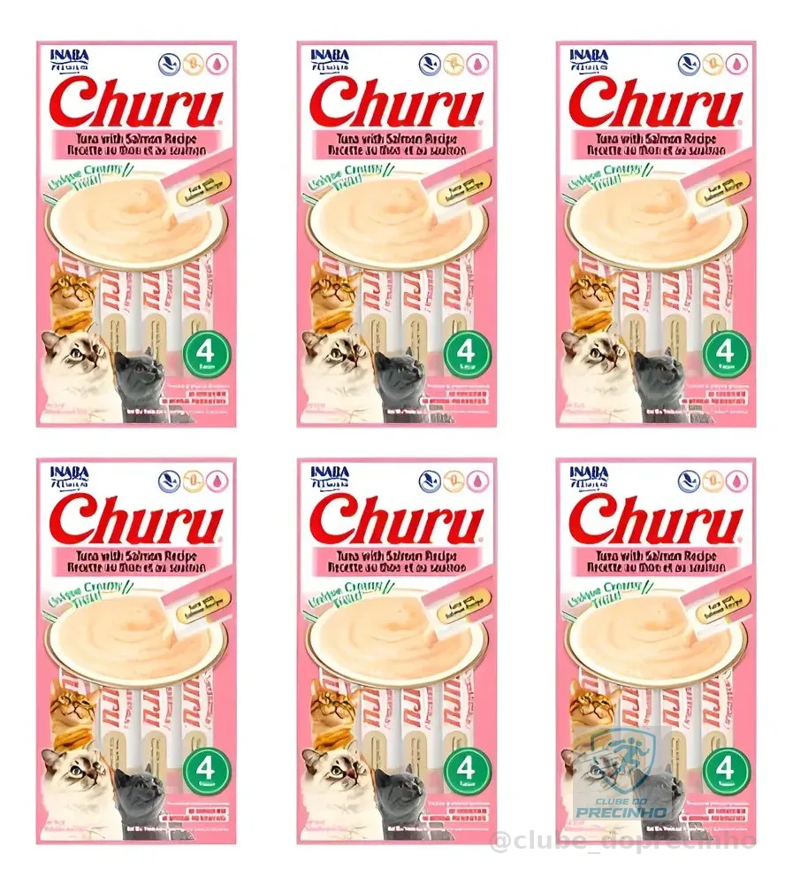 Sachê Úmido para Gatos Churu Inaba Atum e Salmão Kit 6un 56g