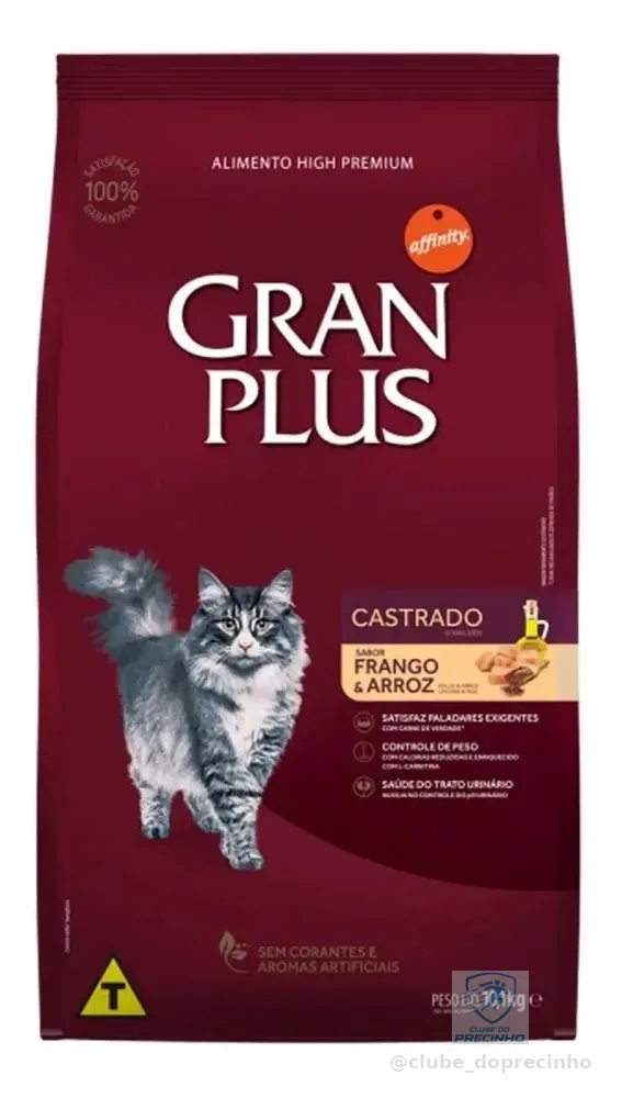 Ração Gran Plus Menu Seco Gato Adulto Castrado Frango Arroz 10.1kg