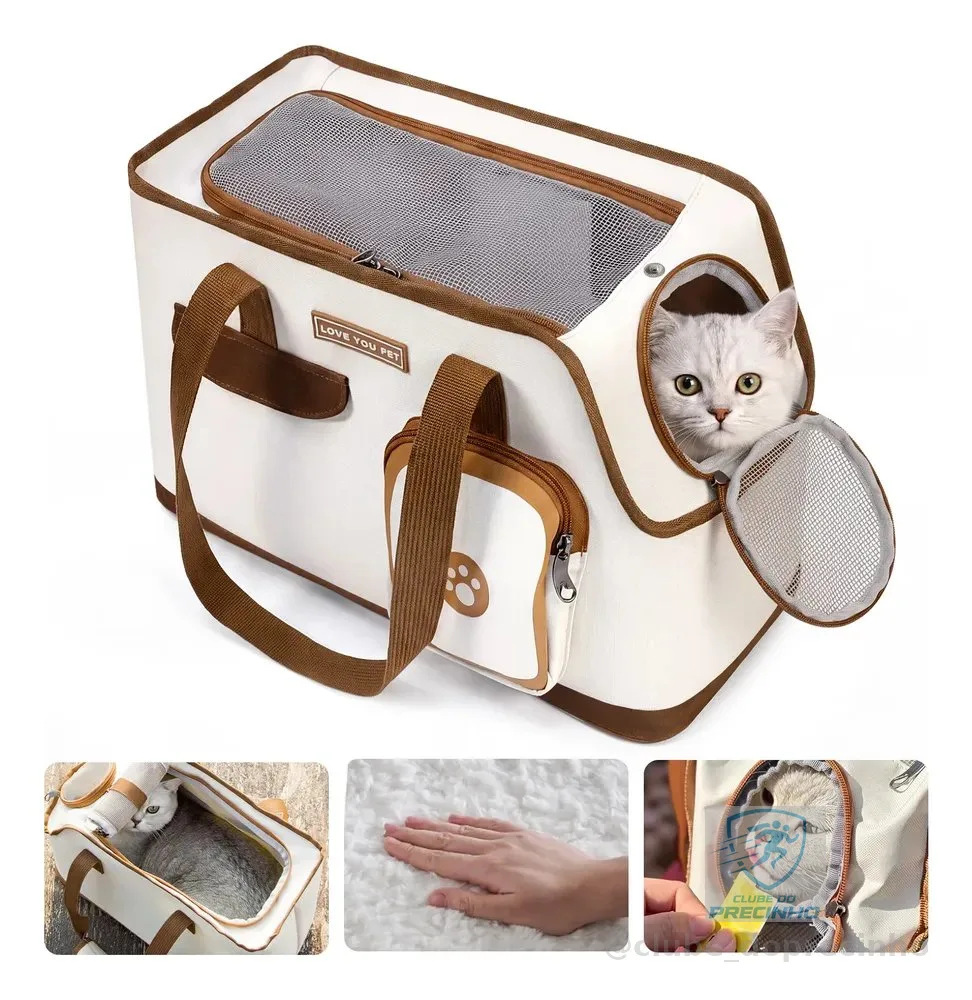 Bolsa Pet Transporte Cachorro Gato Avião Carro Viagem Bege
