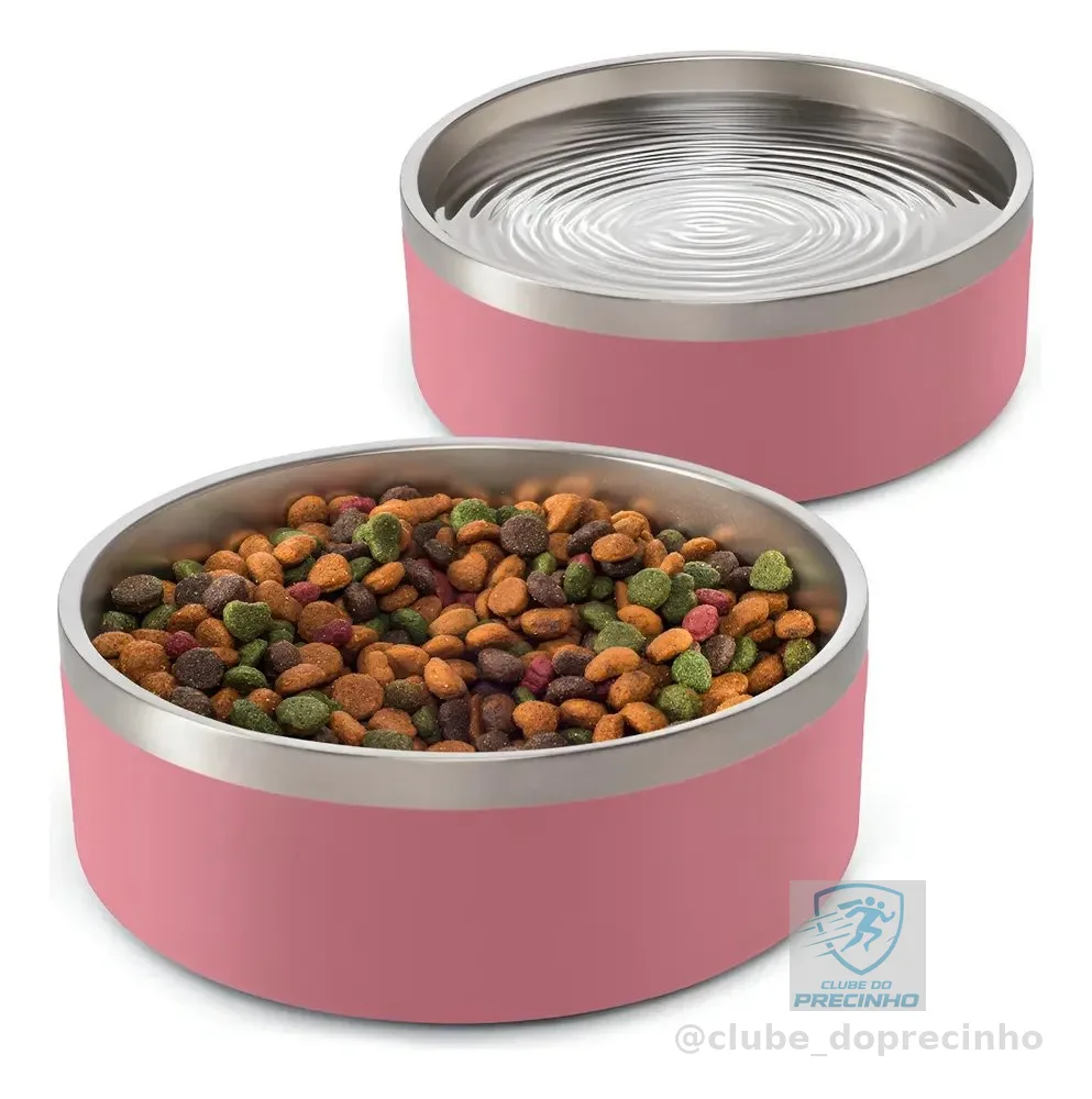 Kit 2 Comedouros Cachorro Pet Aço Inox 946ml Madog Rosa