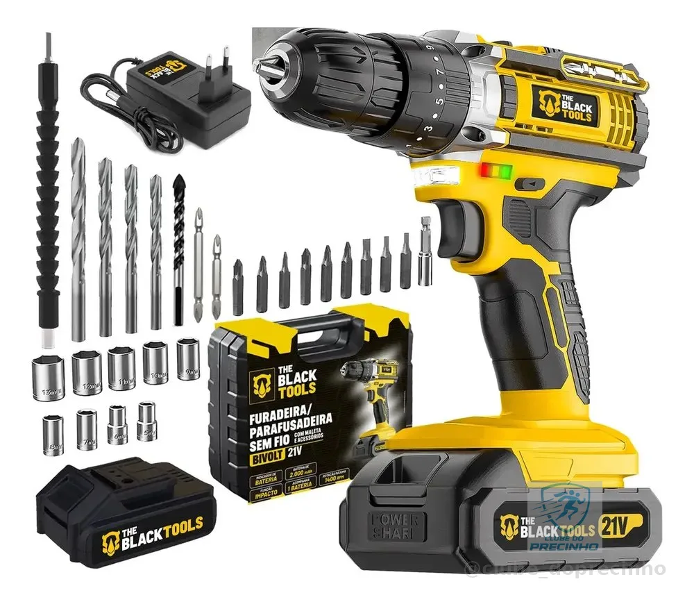 Parafusadeira E Furadeira Impacto The Black Tools Tb-21pw 3/8 Cor Amarelo Frequência 50/60 Hz